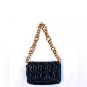 Montana West Black and Gold Quilted Shoulder Bag